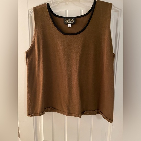 Bob Mackie Wearable Art Knit Tank Top 1X Brown with black trim cropped‎ - Picture 1 of 8
